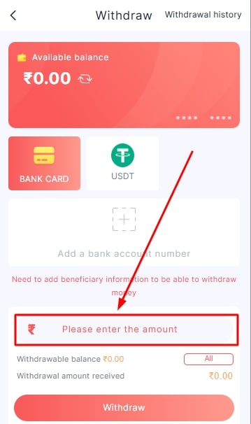 Type the amount